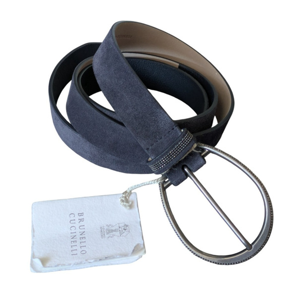 Brunello Cucinelli Navy Blue Monili Bead Embellished Suede Loop Belt New Size XS main image 12